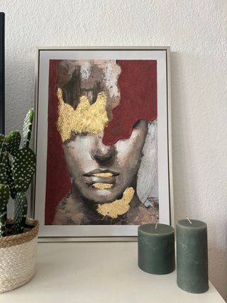 Cuadro grande abstracto mujer dorada y roja