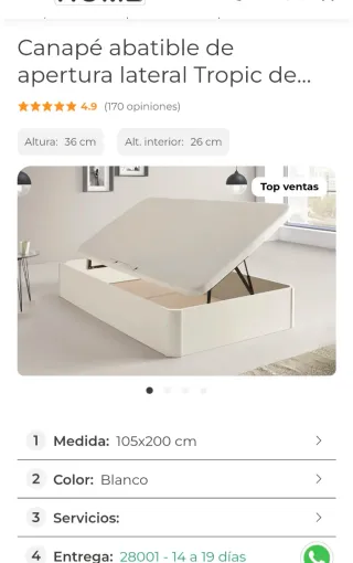 Canapé abatible y colchón de 105x200.