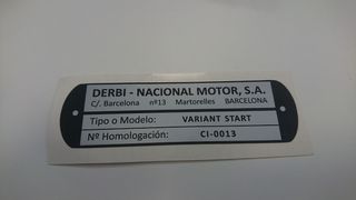 Pegatina homologacion Derbi Variant  Start