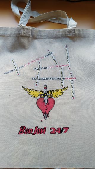 Bolsa tela a mano diseño Bon Jovi