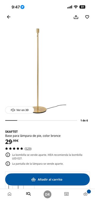 Palo Lámpara IKEA Skaftet Dorado