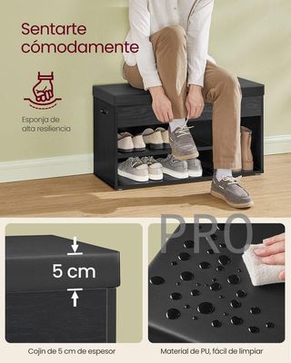 Banco zapatero con cojín negro - Vasagle