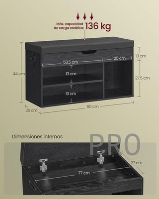 Banco zapatero con cojín negro - Vasagle