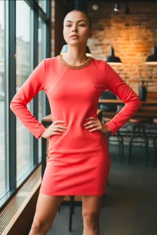 Abito rosso con decoro gioiello Nuovo