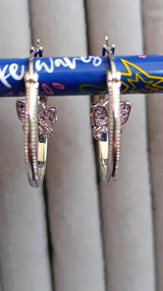 Pendientes Aro Plata Mariposa Morada