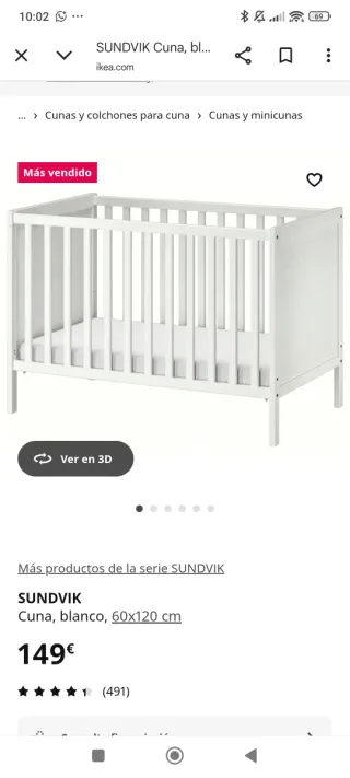 Cuna SUNDVIK blanca 60x120 cm