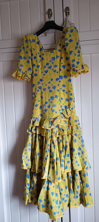 Traje Flamenca Amarillo Flores Azules T38