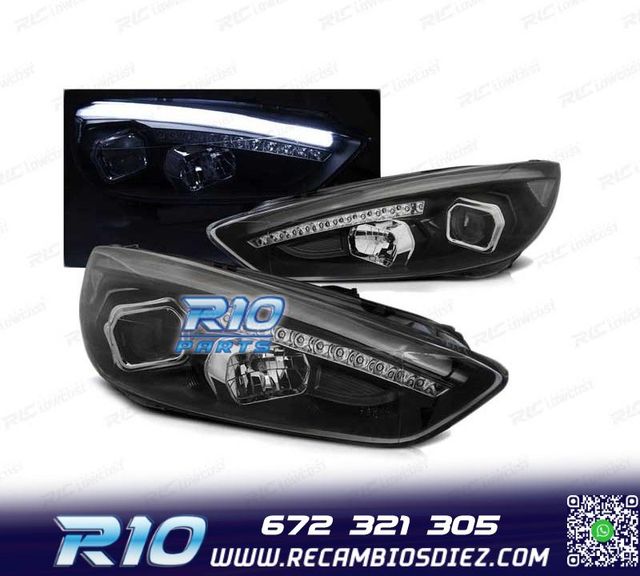 FAROS FORD FOCUS MK3 15-18 LED TRU DRL NEGROS