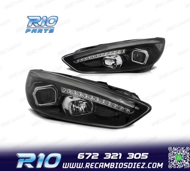 FAROS FORD FOCUS MK3 15-18 LED TRU DRL NEGROS