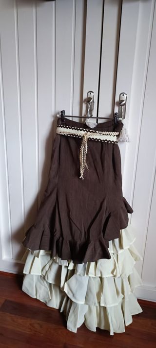 Traje Flamenca Talla 38 Marrón y Beige