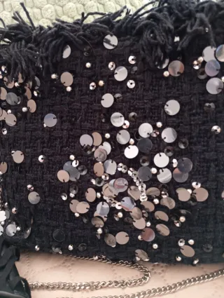 Bolso Fiesta Tweed Lentejuelas Negro/Plata