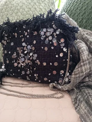 Bolso Fiesta Tweed Lentejuelas Negro/Plata