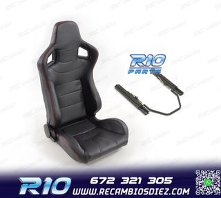 ASIENTO DEPORTIVO SEMI BAQUET ESTILO RS CARBONO NEGRO Y CORR