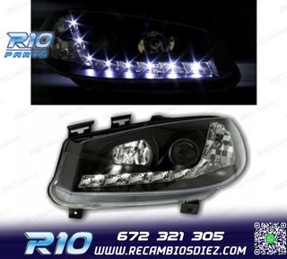 FAROS RENAULT MEGANE 02-05 LUZ DIURNA LED FONDO NEGRO