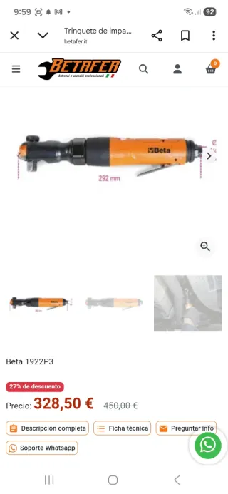 Carraca Neumática Reversible de impacto Beta 1922P