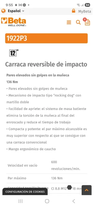 Carraca Neumática Reversible de impacto Beta 1922P