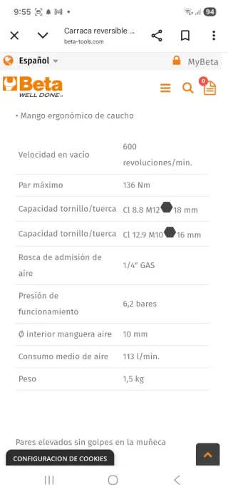 Carraca Neumática Reversible de impacto Beta 1922P