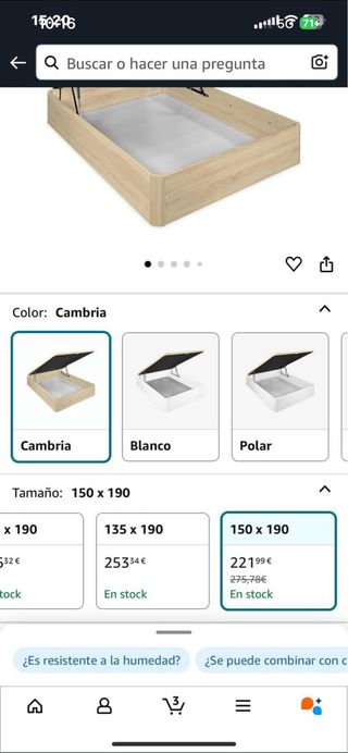 Canape de madera Cambria 150x190