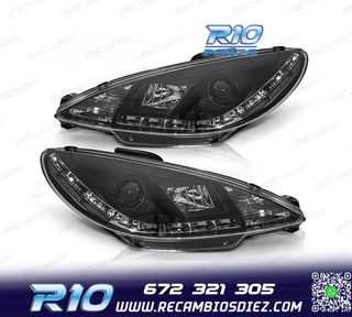 FAROS PEUGEOT 206 98-08 LUZ DIURNA REAL LED FONDO NEGRO