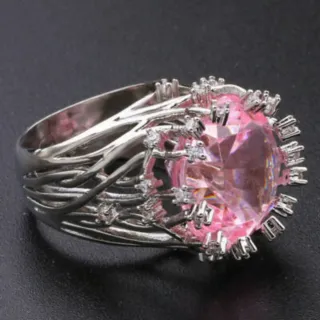 Anillo Plata Ley 925 Corazón Rosa