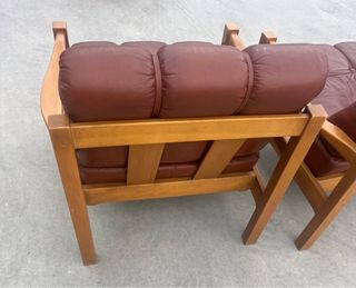 Butacas Mid Century Piel y Madera Marrón