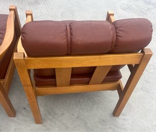 Butacas Mid Century Piel y Madera Marrón