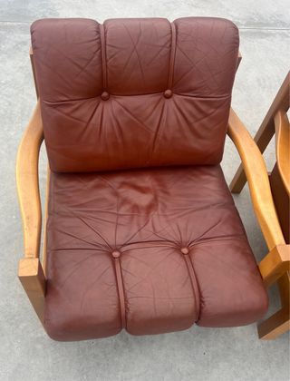 Butacas Mid Century Piel y Madera Marrón