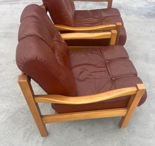 Butacas Mid Century Piel y Madera Marrón