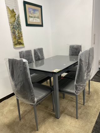 Comedor extensible + 6 sillas gris- envio gratis