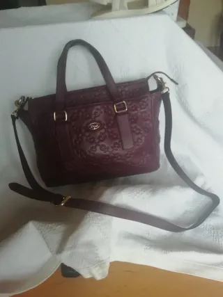 Bolso Tous Piel Burdeos Flores