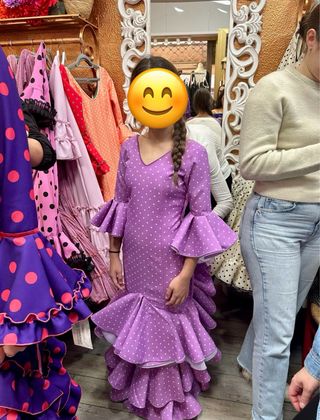 Traje Flamenca Niña Lila con Lunares