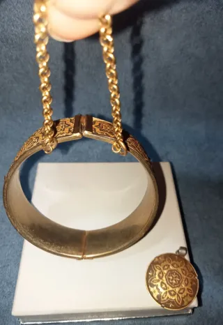 Bracciale e ciondolo Toledo damascena oro anni 70