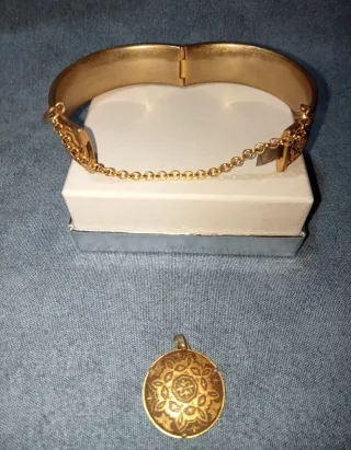 Bracciale e ciondolo Toledo damascena oro anni 70