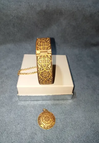 Bracciale e ciondolo Toledo damascena oro anni 70