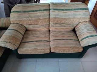 Sofá 2+3 plazas tela beige y verde