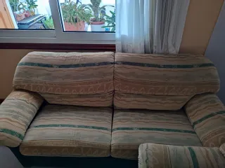 Sofá 2+3 plazas tela beige y verde