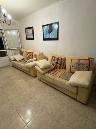 Sofá 3 plazas beige tela