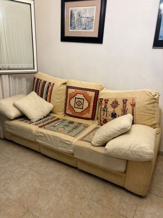 Sofá 3 plazas beige tela