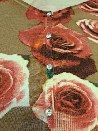 Jersey fino cuello pico estampado rosas