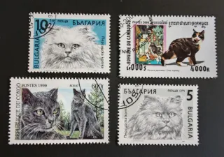 Lote 4 Sellos Gatos Bulgaria Camboya Congo