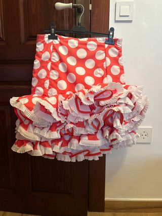 Falda flamenca corta lunares coral