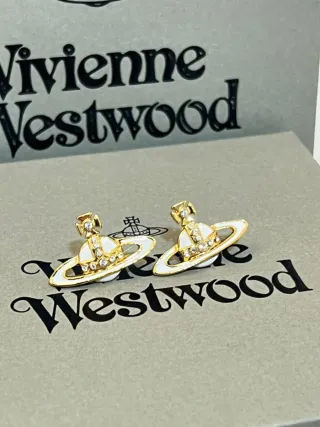 Pendientes Vivienne Westwood Orb Dorados Blancos