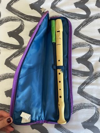 Funda para flauta con estrellas y flauta.