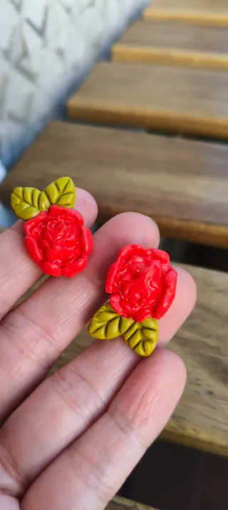 Pendientes Arcilla Polimérica Flor Roja