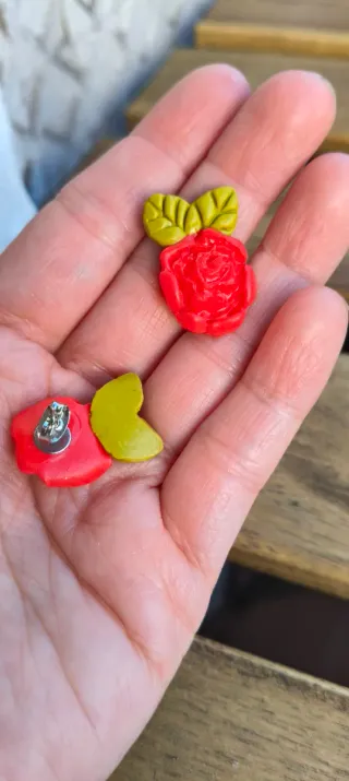 Pendientes Arcilla Polimérica Flor Roja