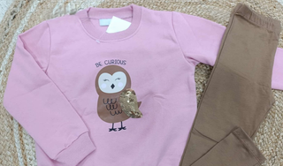 Conjunto niña buho leggins rosa