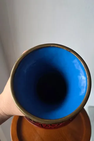 Jarrón Chino Laca Cinabrio Flores