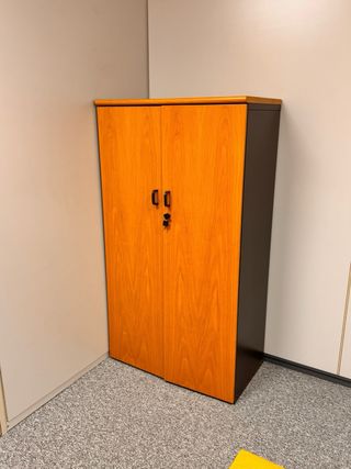 Escritorio de madera y metal y muebles