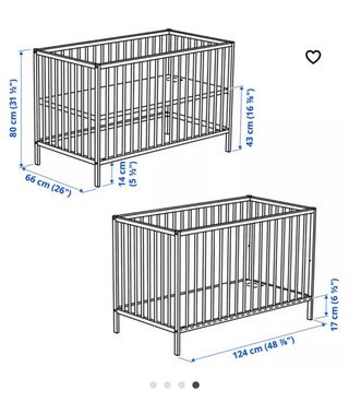 Cuna Ikea convertida en cama + colchón + ruedas
