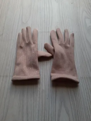 Guantes de punto abrigados color beige/rosa